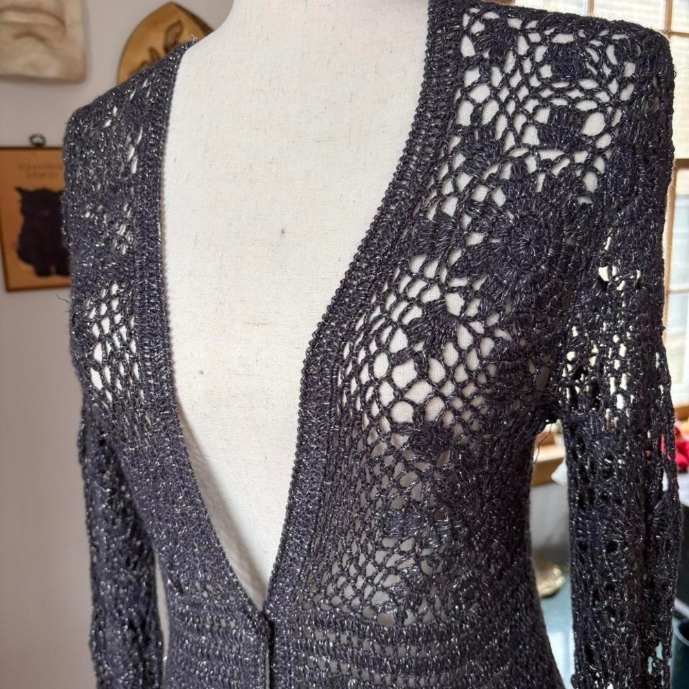 Metallic Crochet Bell Sleeve Cardigan - Picture 3 of 5